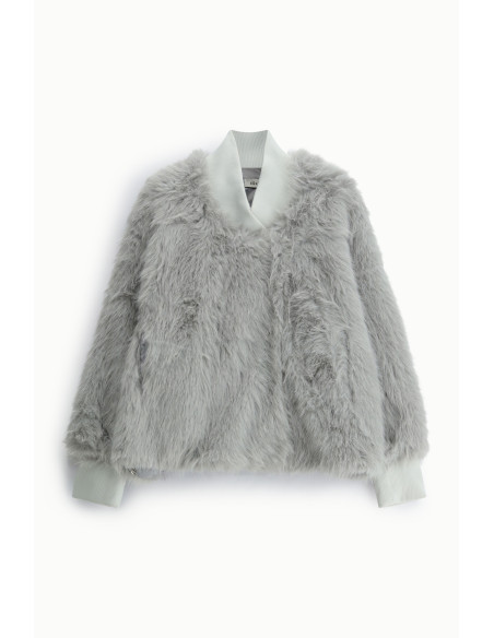 Eco-Pelliccia Corta Con Polsini E Collo A Costine Dixie - Grigio