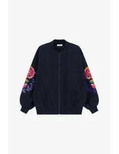 Bomber-Fit Blazer with Embroidered Floral Sleeves Dixie - Blue