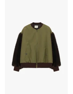 Bomber Jacket with Faux Fur-Effect Sleeves and Central Zip Dixie - Green