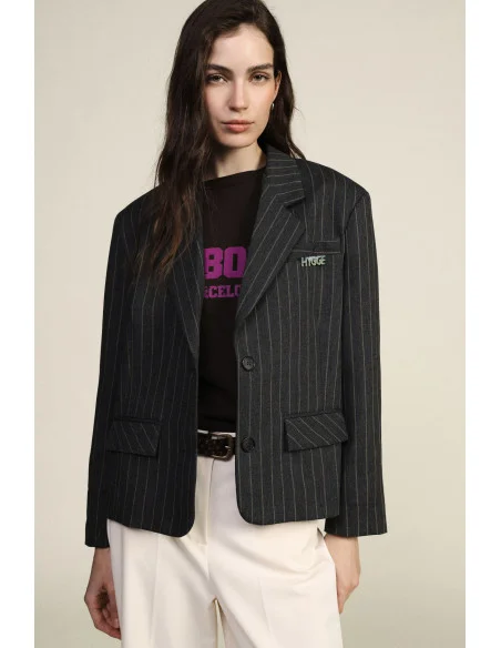 Blazer A Righe Con Tasche Frontali E Fodera Fantasia Dixie