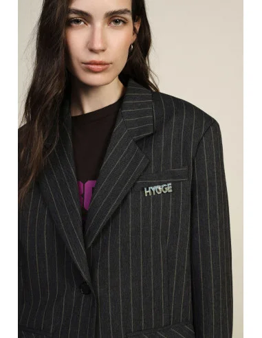 Blazer A Righe Con Tasche Frontali E Fodera Fantasia Dixie