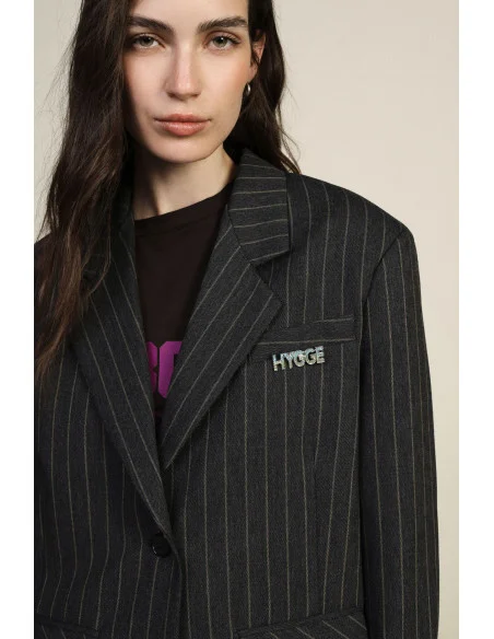 Blazer A Righe Con Tasche Frontali E Fodera Fantasia Dixie