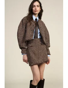 Short Patterned Tweed Skirt with Front Pockets Dixie