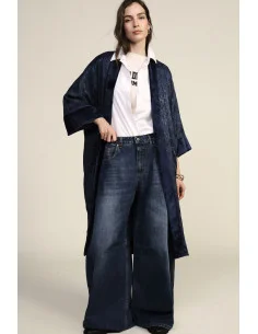 Jacquard Duster Coat with Wide Sleeves Dixie - Blue