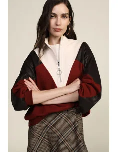Sweat-shirt sans capuche avec fermeture éclair et détails géométriques Dixie - Marron