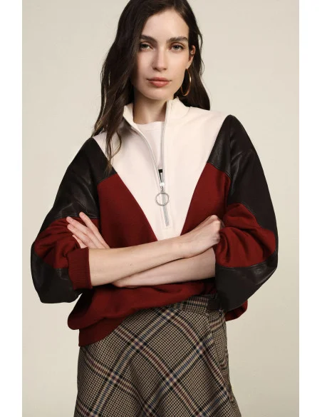 Sweat-shirt sans capuche avec fermeture éclair et détails géométriques Dixie - Marron
