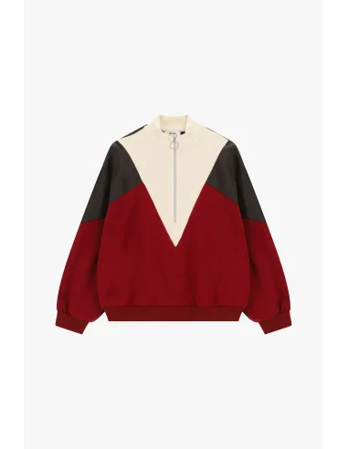 Zip-Up Sweatshirt Without Hood with Geometric Details Dixie - Brown