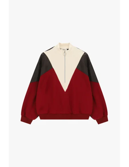 Sweat-shirt sans capuche avec fermeture éclair et détails géométriques Dixie - Marron