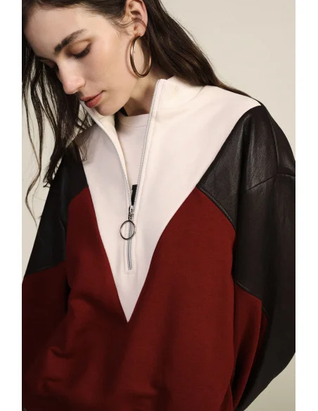 Sweat-shirt sans capuche avec fermeture éclair et détails géométriques Dixie - Marron