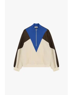 Sweat-shirt sans capuche avec fermeture éclair et détails géométriques Dixie - Marron 2