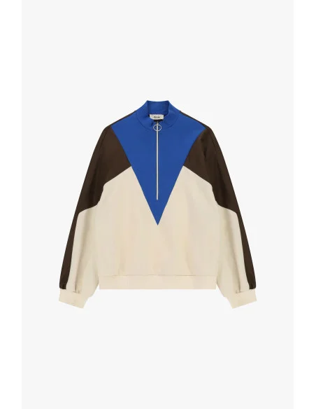 Felpa Senza Cappuccio Con Zip E Dettagli Geometrici Dixie - Marrone Cuoio