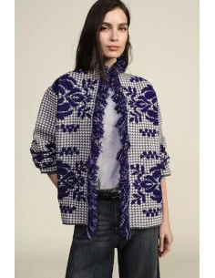 Cape en jacquard à motif floral et franges Dixie - Violet