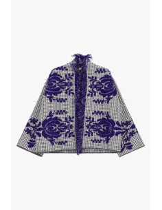 Cape en jacquard à motif floral et franges Dixie - Violet 2