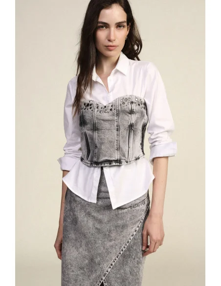 Cropped Bustier Top with Washed Effect and Seams Dixie