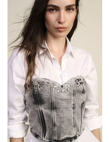 Cropped Bustier Top with Washed Effect and Seams Dixie