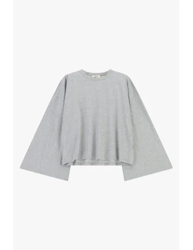 T-Shirt Manica Lunga Ampia Con Fondo Dritto Dixie - Grigio