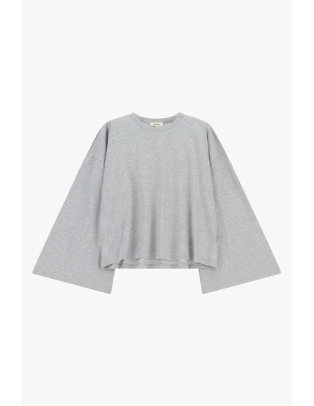 Dixie – Gray Oversized Long-Sleeve T-Shirt with Straight Hem