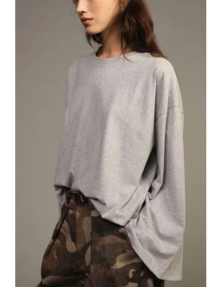 Dixie – Gray Oversized Long-Sleeve T-Shirt with Straight Hem