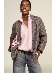 Dixie Patterned Check Blazer with Painted Flowers - Vestiti Firmati...