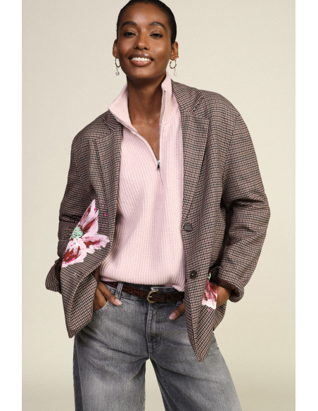 Blazer à carreaux fantaisie avec fleurs peintes Dixie - Bordeaux