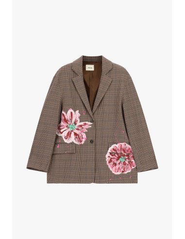 Blazer à carreaux fantaisie avec fleurs peintes Dixie - Bordeaux