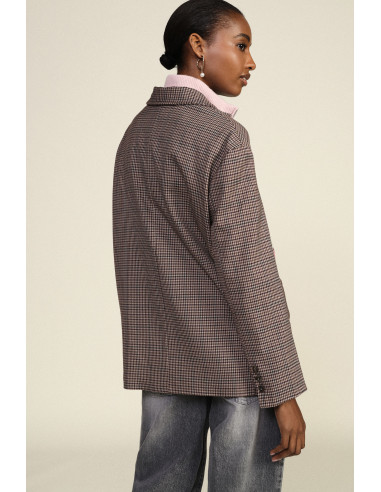 Blazer à carreaux fantaisie avec fleurs peintes Dixie - Bordeaux