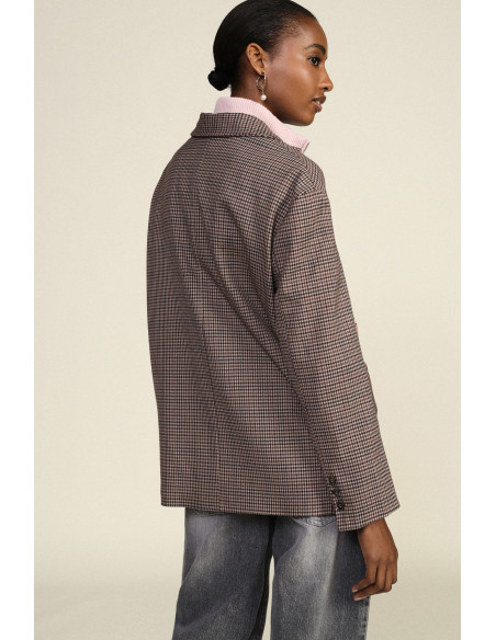 Blazer à carreaux fantaisie avec fleurs peintes Dixie - Bordeaux