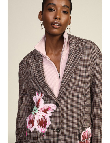 Blazer à carreaux fantaisie avec fleurs peintes Dixie - Bordeaux