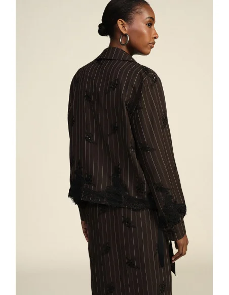 Chemisier rayé avec détails en dentelle et coupe droite Dixie