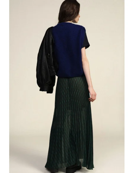 Long Pleated Skirt with Striped Belt Dixie