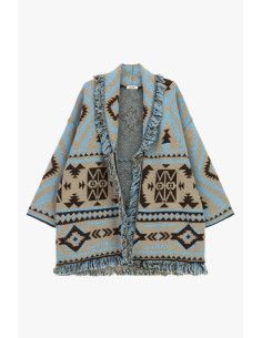 Poncho Con Frange, Fantasia Geometrica Jacquard Dixie - Vestiti Fir... 2