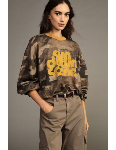 Sweat à col rond camouflage avec imprimé graphique Dixie