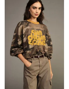 Sweat-shirt camouflage à col rond avec imprimé graphique Dixie