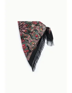 Scarf with Floral Print and Long Fringes Dixie