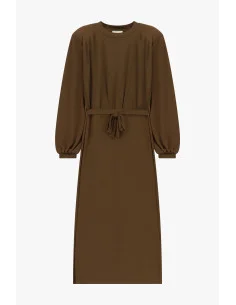 Midi Dress with Belt and Long Sleeves Dixie - Brown