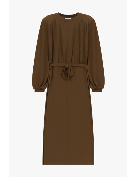 Abito Midi Con Cintura E Maniche Lunghe Dixie - Marrone