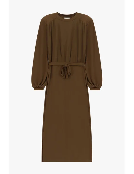 Midi Dress with Belt and Long Sleeves Dixie - Brown