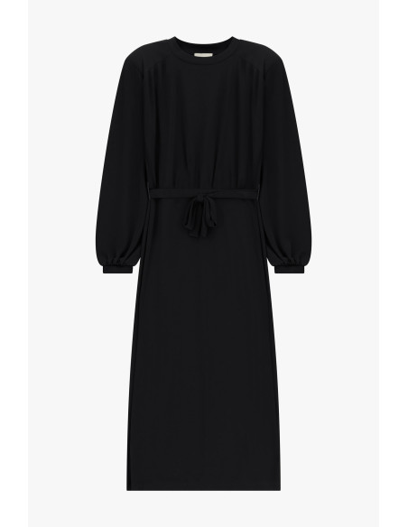 Midi Dress with Belt and Long Sleeves Dixie - Black
