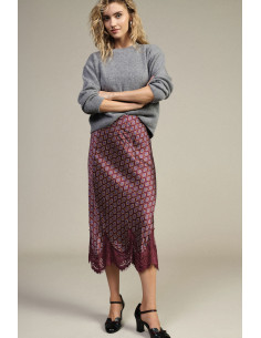 Printed Midi Skirt with Lace Trim Dixie