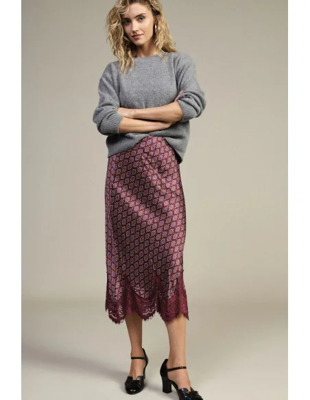 Gonna Midi Stampata Con Bordo In Pizzo Dixie