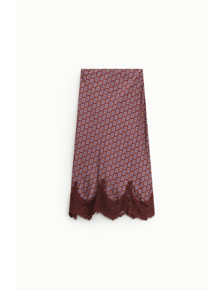Printed Midi Skirt with Lace Trim Dixie