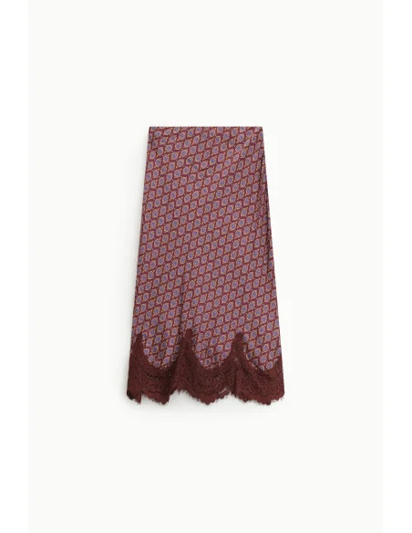 Gonna Midi Stampata Con Bordo In Pizzo Dixie