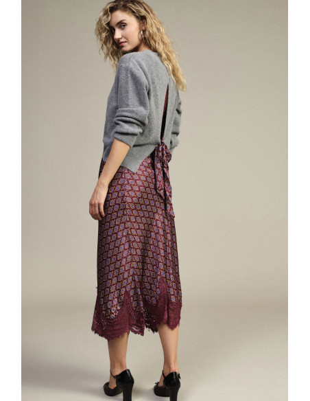 Printed Midi Skirt with Lace Trim Dixie