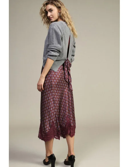 Gonna Midi Stampata Con Bordo In Pizzo Dixie