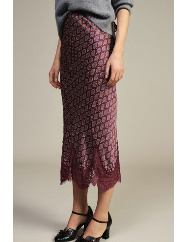 Printed Midi Skirt with Lace Trim Dixie