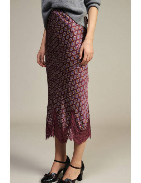 Printed Midi Skirt with Lace Trim Dixie