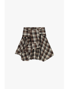 Short Checked Pattern Skirt with Wide Belt Dixie