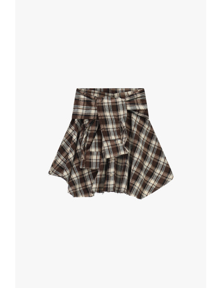 Short Checked Pattern Skirt with Wide Belt Dixie