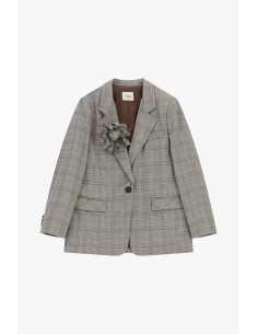 Checked Blazer with Applied Flower and Pockets Dixie
