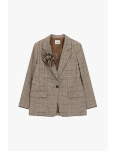 Checked Blazer with Applied Flower and Pockets Dixie